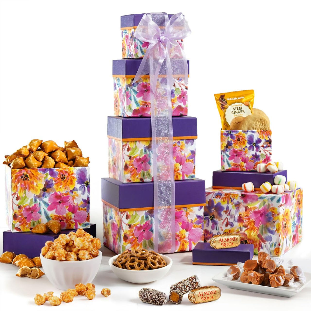 Broadway Basketeers Mother's Day tower overview, perfect for gifting celebrations