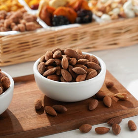 Broadway Basketeers nuts display emphasizes healthy, shareable snacks for guests.