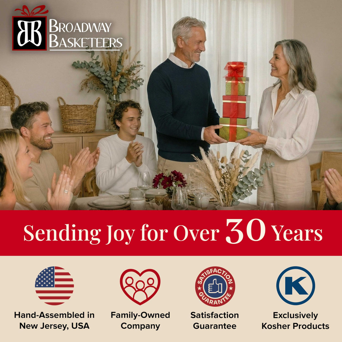 Broadway Basketeers reusable gift box tower, decorative keepsake for storage.