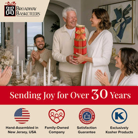 Broadway Basketeers Ruby Red Gift Tower open reveal features premium chocolates