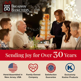 Broadway Basketeers Six-Box Gift Tower featuring a reusable container and stacked boxes.