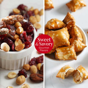 Broadway Basketeers snack assortments including crackers, cookies, and popcorn for varied tastes.