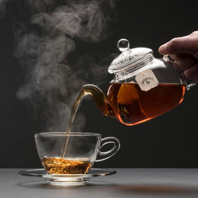 Pouring a cup reveals amber brew and brisk flavor.