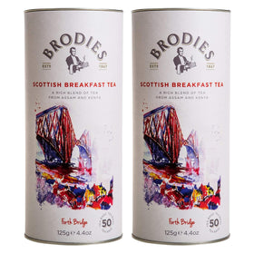 Brodies Estd 1867 Scottish Breakfast canister with 50 bags, ideal for mornings.