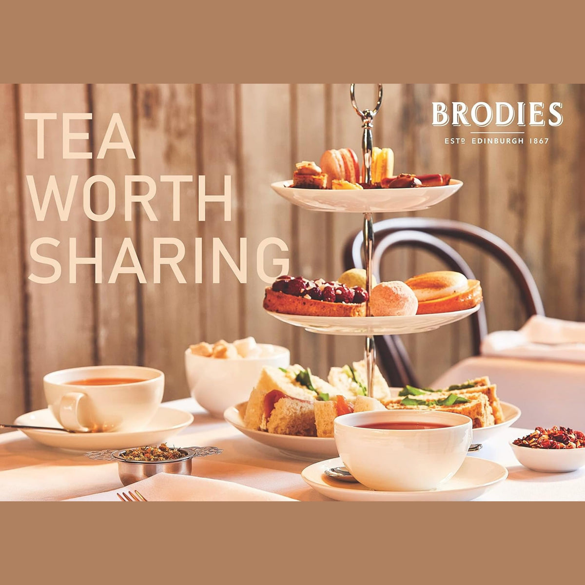 Brodies Scottish Breakfast Tea packaging shows rich leaves and fragrant aroma.