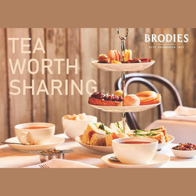 Brodies Scottish Breakfast Tea packaging shows rich leaves and fragrant aroma.