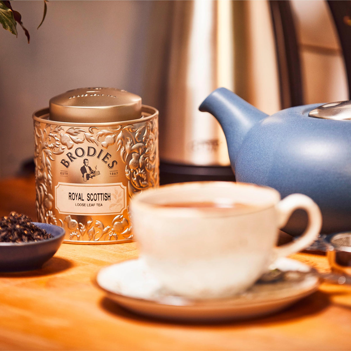 Brodies Assam-Ceylon blend; malt-forward aroma for a smoother cup.