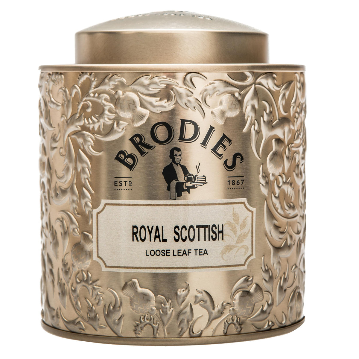 Brodies Royal Scottish Tea gift tin, elegant keepsake for gifting.