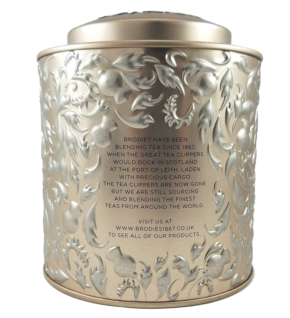 Brodies Scotland-made packaging; premium presentation for tea lovers.