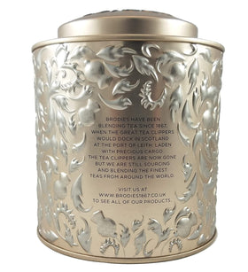 Brodies Scotland-made packaging; premium presentation for tea lovers.