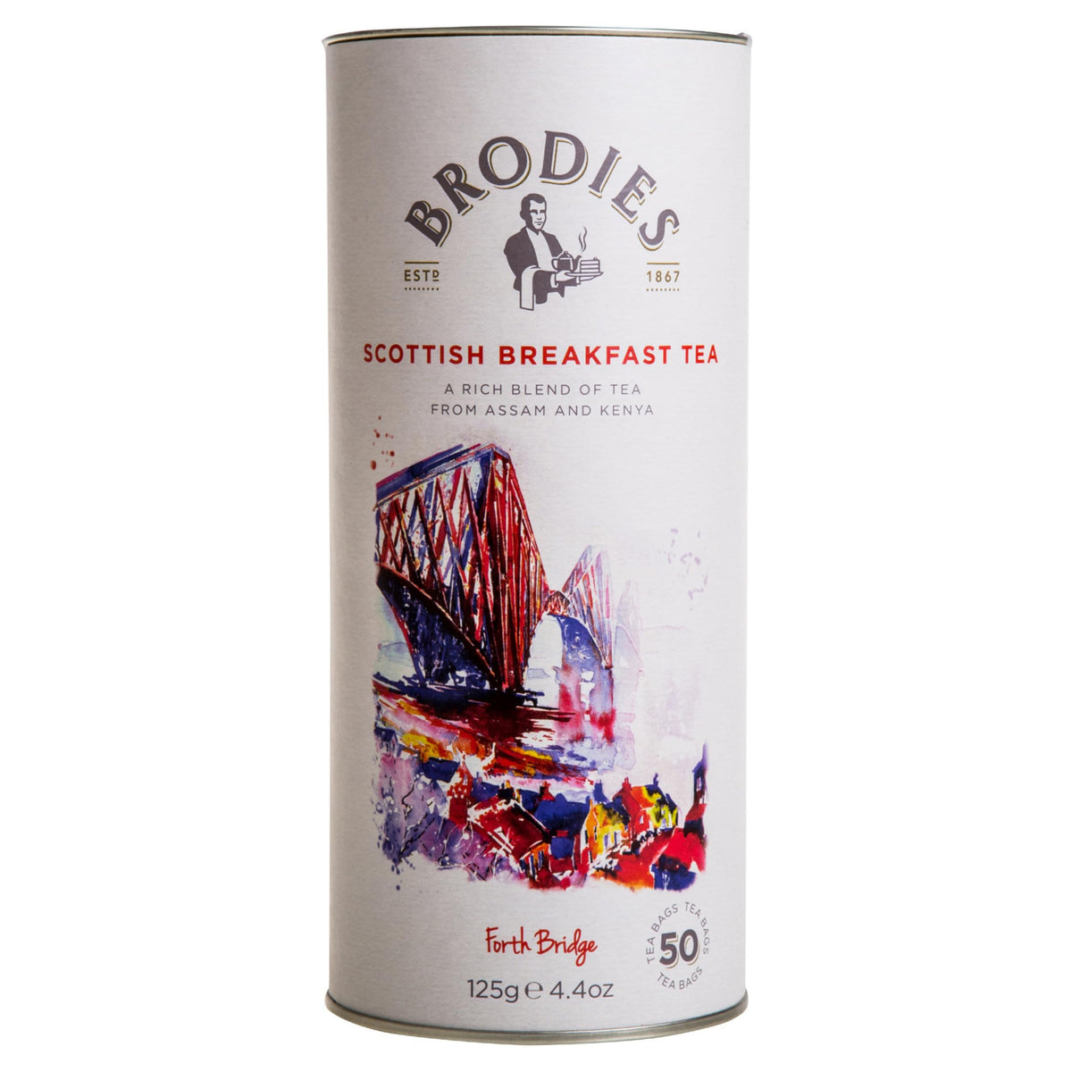 Brodies Scottish Breakfast canister on display with bold malty morning tea.