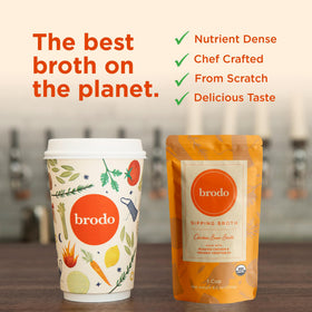 Brodo chef-crafted bone broth simmered with vegetables and aromatics for depth.