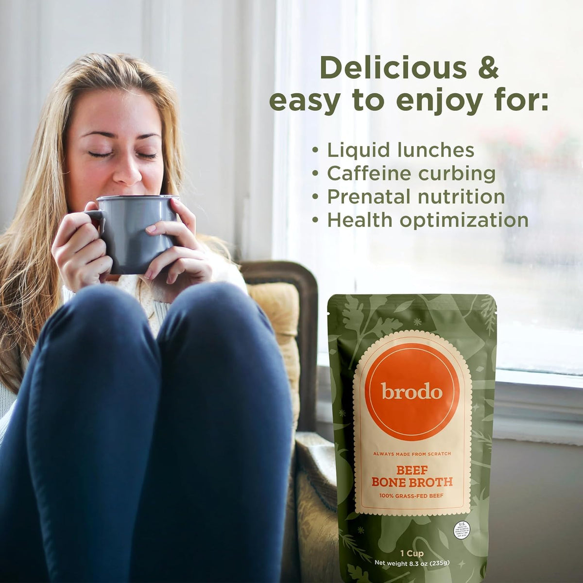Brodo collagen broth close-up shows rich, savory aroma