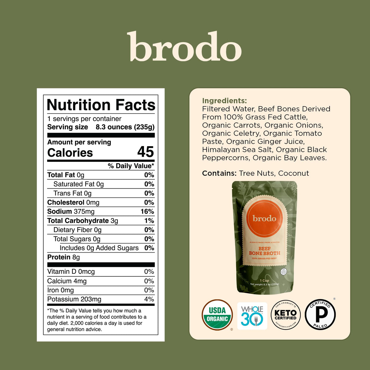 Brodo hearth bone broth bottle positioned for cooking and sipping.