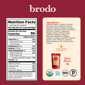 Brodo Spicy Nonna pouch open to reveal rich aromatics for easy serving