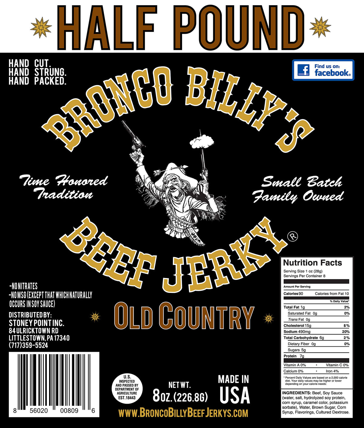 Bronco Billy's Beef Jerky nitrate-free no-MSG claim visible