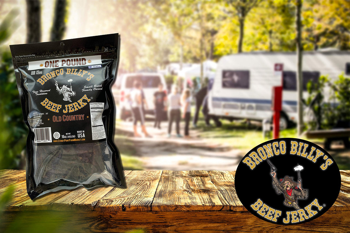 Bronco Billy's jerky wood-smoke stack—classic aroma enhances outdoor snacking.