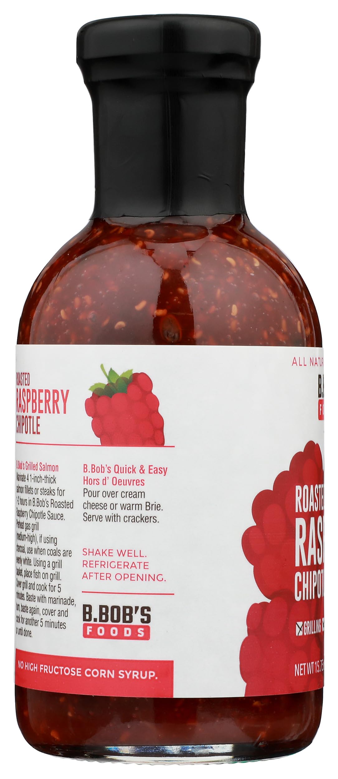 Bronco Bob's Roasted Raspberry Chipotle Sauce on a plate with dipping ideas