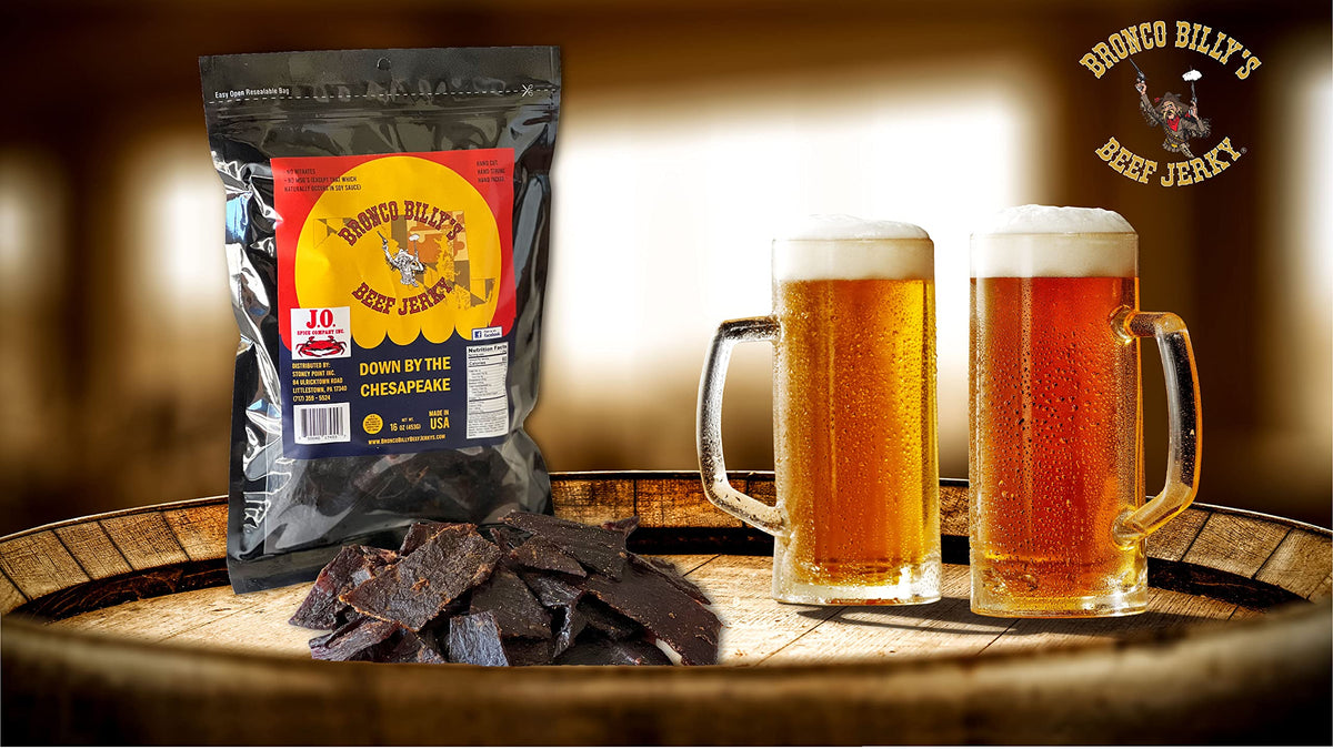 Bronco Billy's Down By The Chesapeake jerky slices highlight bold seafood spice for savory bites.