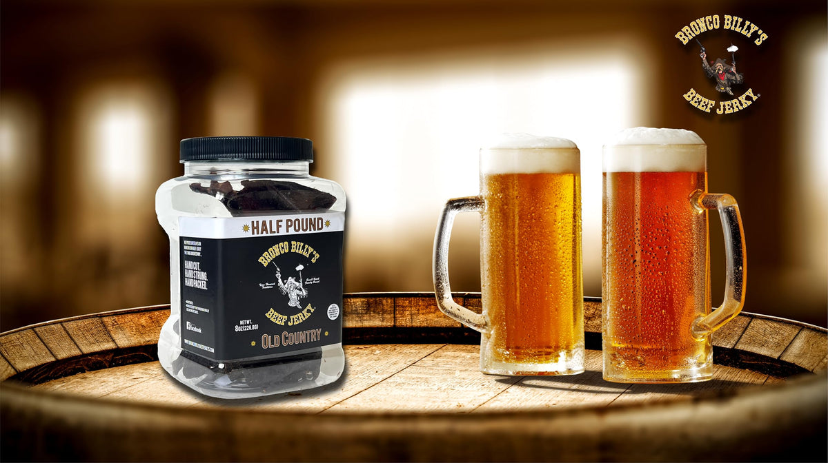 Bronco Billy's jerky resealable jar highlights freshness and convenience.
