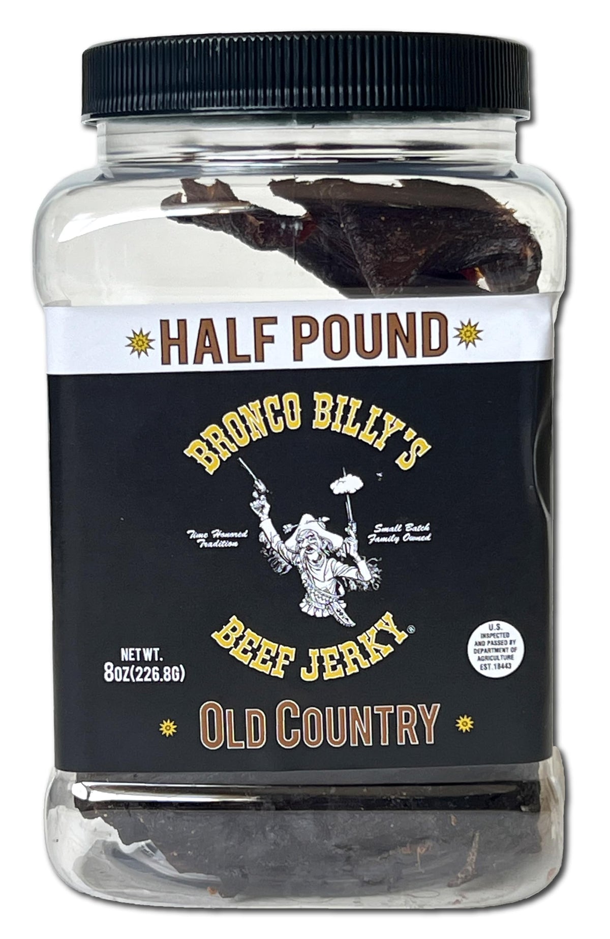 Bronco Billy's jerky sliced meat closeup shows tender, meaty texture.