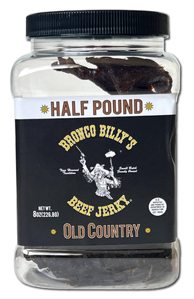 Bronco Billy's jerky sliced meat closeup shows tender, meaty texture.