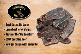 Bronco Billy's jerky small-batch USA label signals craft and quality.