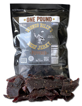 Bronco Billy's Maple Peppered Jerky bag shows maple glaze and pepper aroma.