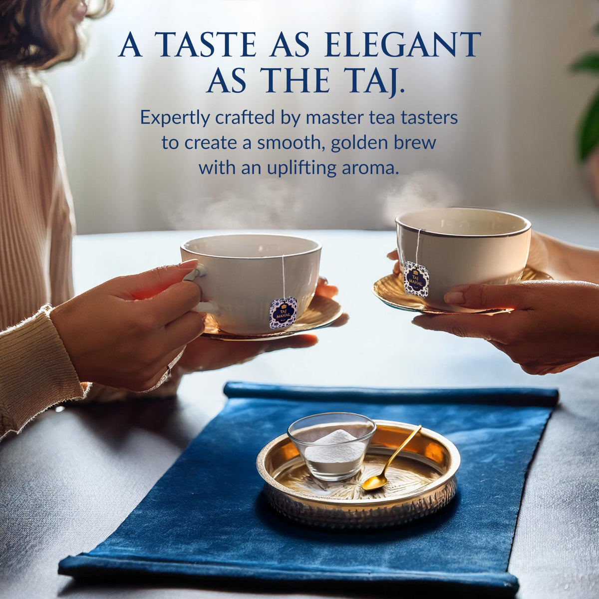 Brooke Bond Taj Mahal steeped cup with steam and inviting aroma