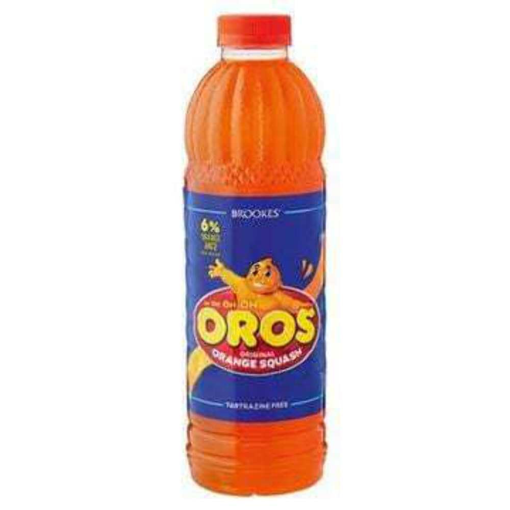 Brookes Oros Original Orange Squash 1L bottle for quick citrus drinks, ideal for family refreshment.