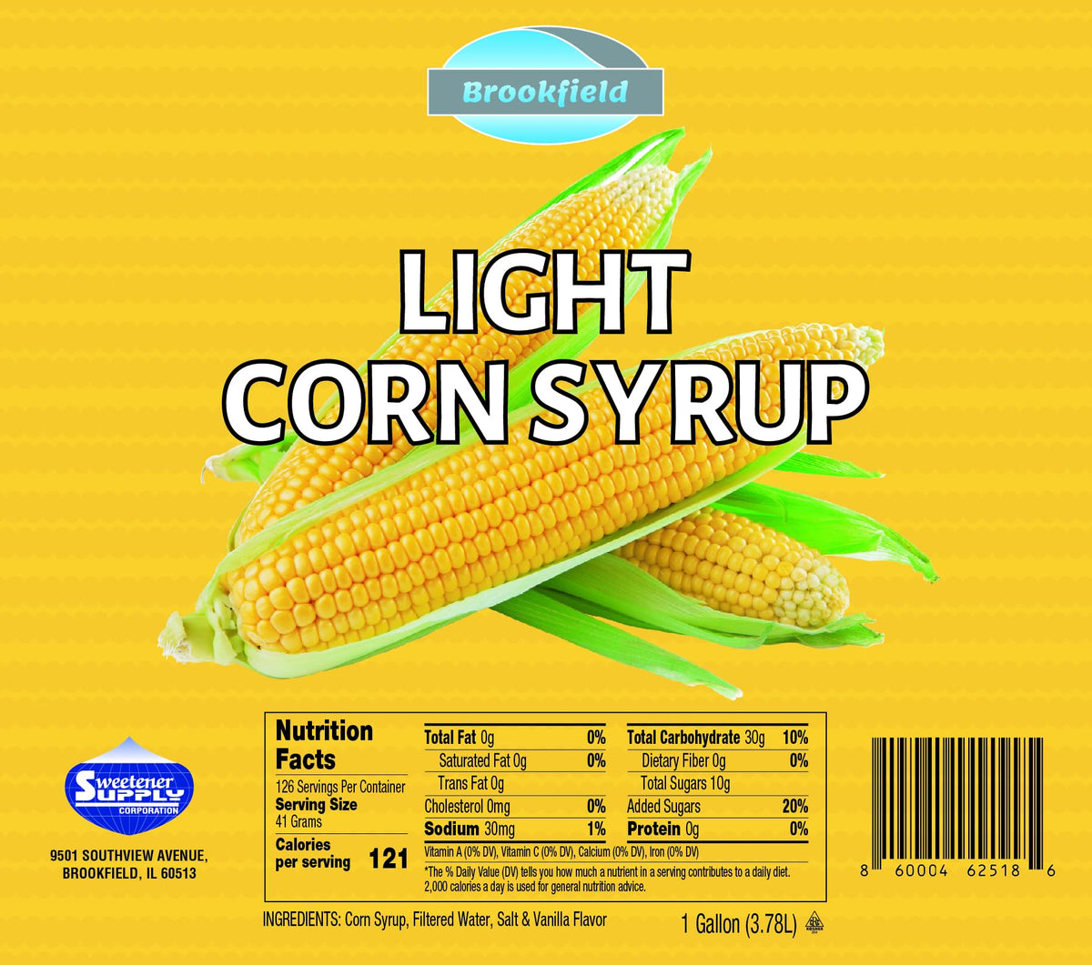 Brookfield Light Corn Syrup 1-gallon jug for baking and desserts.