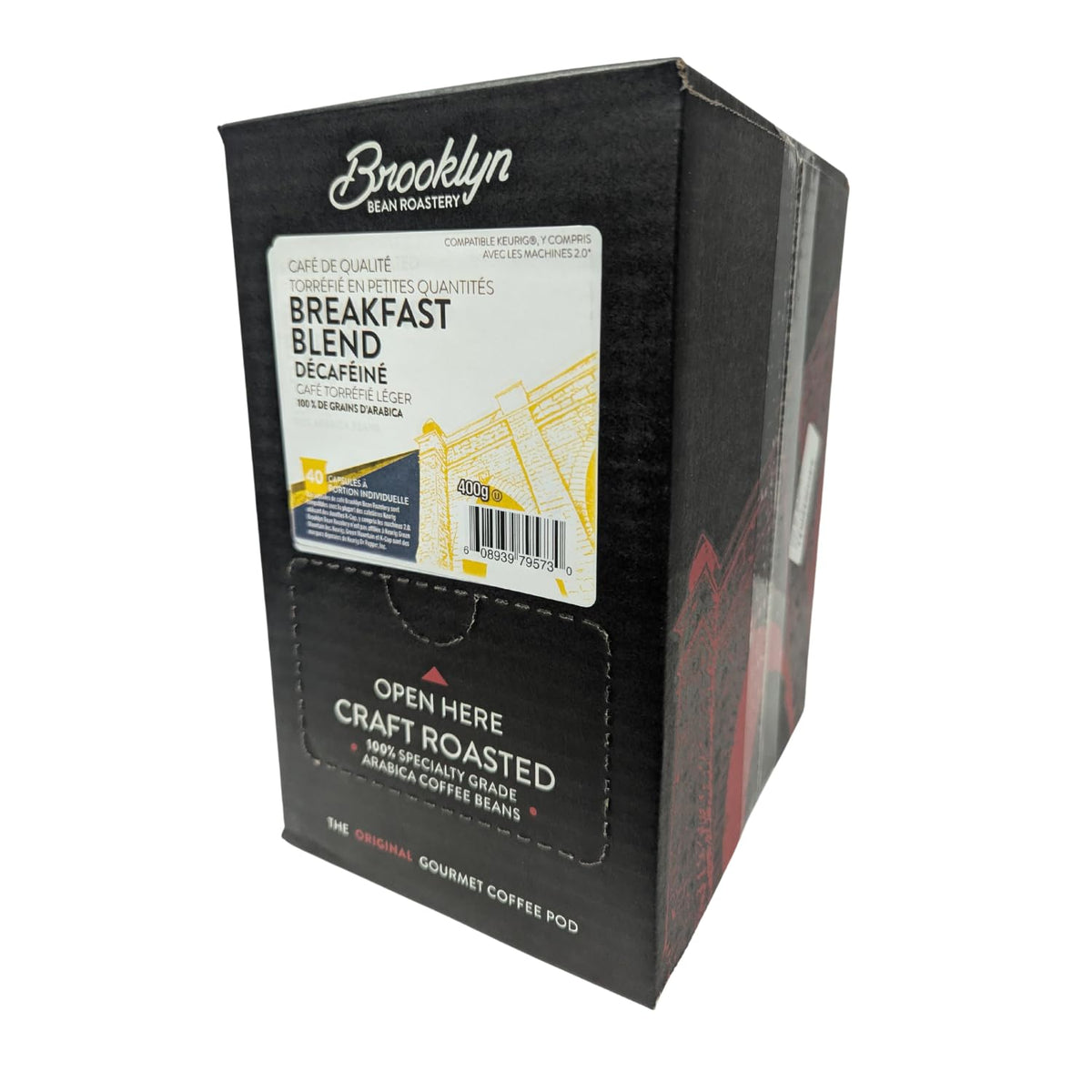 Brooklyn Beans Roastery label emphasizes premium Arabica beans and freshness.