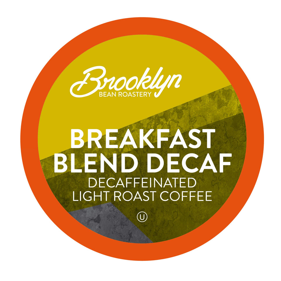 Brooklyn Beans Decaf Breakfast Blend pod closeup highlighting fresh, smooth flavor.
