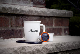 40-count box of Brooklyn Beans decaf pods emphasizing convenient daily brewing.