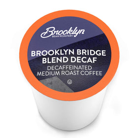 Brooklyn Beans decaf coffee pod ready to brew with aromatic, full-bodied flavor.