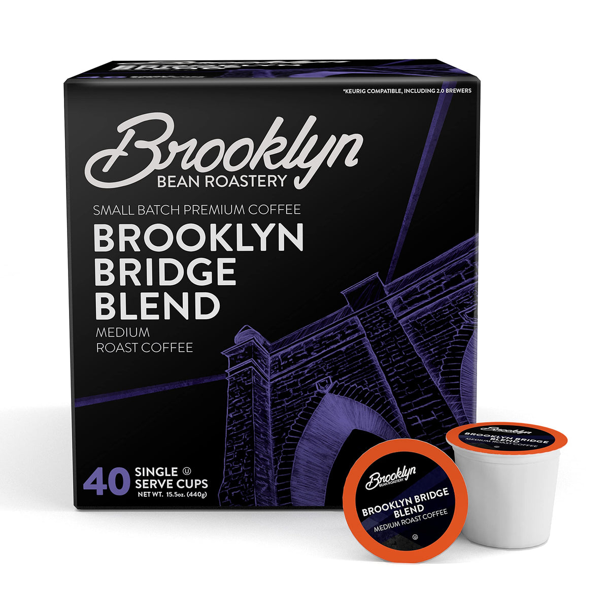 Brooklyn Beans Brooklyn Bridge Blend pods for quick, rich brews with Keurig compatibility