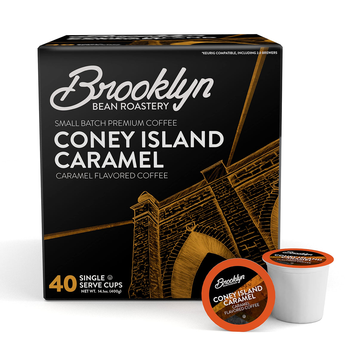 Brooklyn Beans Coney Island Caramel pod close-up for rich aroma.