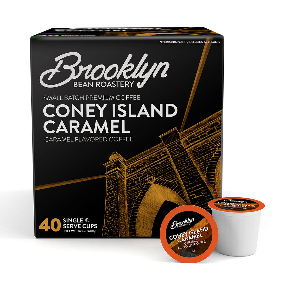 Brooklyn Beans Coney Island Caramel pod close-up for rich aroma.