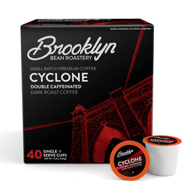 Brooklyn Beans Cyclone coffee pod pack close-up for quick morning prep.