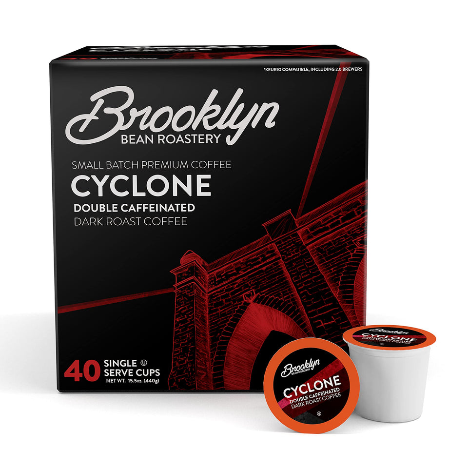 Brooklyn Beans Cyclone coffee pod pack close-up for quick morning prep.