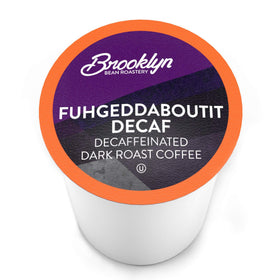 Brooklyn Beans Fuhgeddaboutit Decaf box (40-count) for easy Keurig brewing.