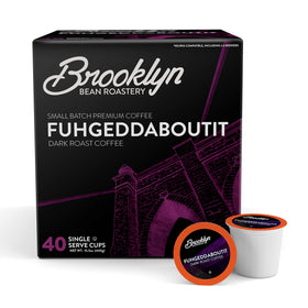 Brooklyn Beans Fuhgeddaboutit pods closeup showcasing bold roast aroma for morning energy.