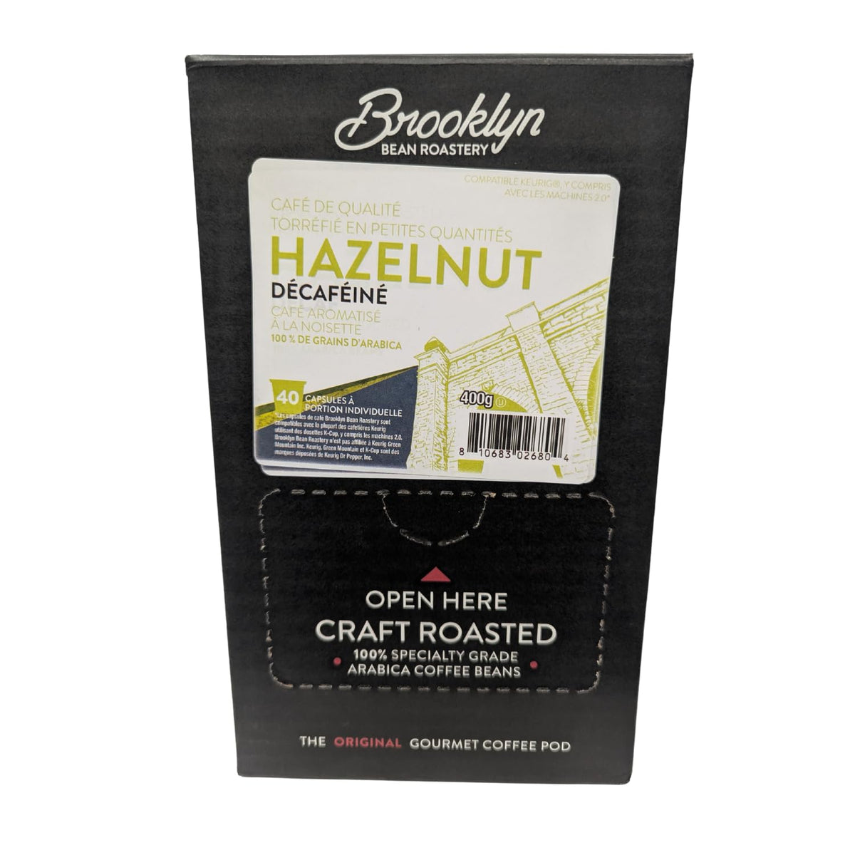Brooklyn Beans Hazelnut Decaf pod in Keurig brewing for quick mornings