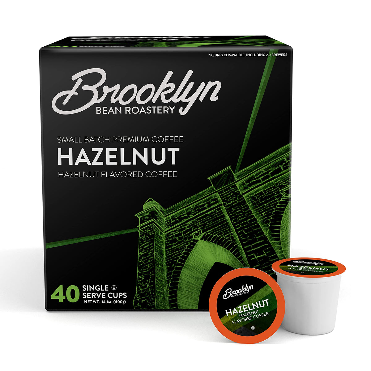 Brooklyn Beans Hazelnut pods in box highlighting premium flavor for smooth mornings