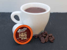 Brooklyn Beans hot cocoa pod steaming cup ready to sip.