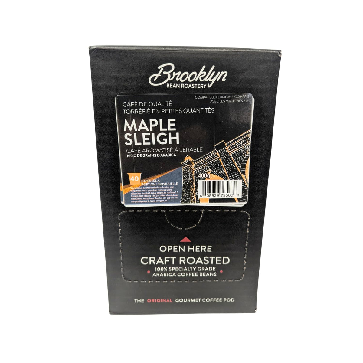 Brooklyn Beans Maple Sleigh pod close-up, showcasing rich roast aroma.