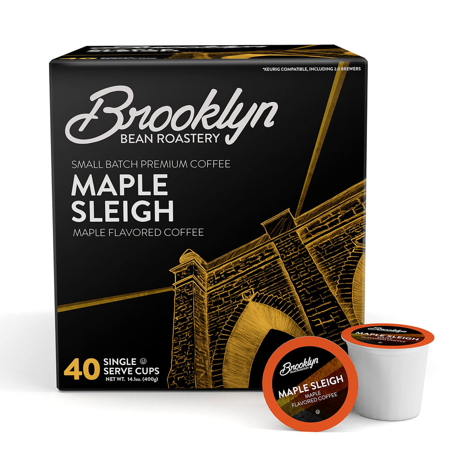 Brooklyn Beans Maple Sleigh pods front view, aromatic maple flavor for cozy mornings.