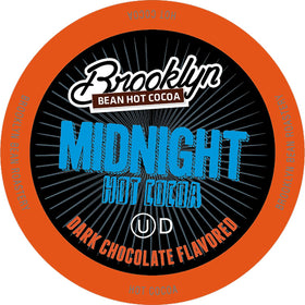 Brooklyn Beans Midnight dark chocolate hot cocoa pods in a box for convenient brewing