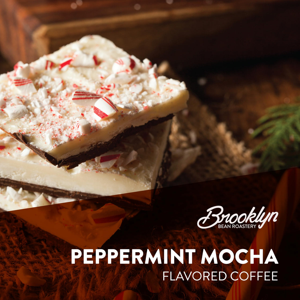 Brooklyn Beans Peppermint Mocha cup after brew, cozy chocolate peppermint aroma.