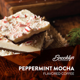 Brooklyn Beans Peppermint Mocha cup after brew, cozy chocolate peppermint aroma.